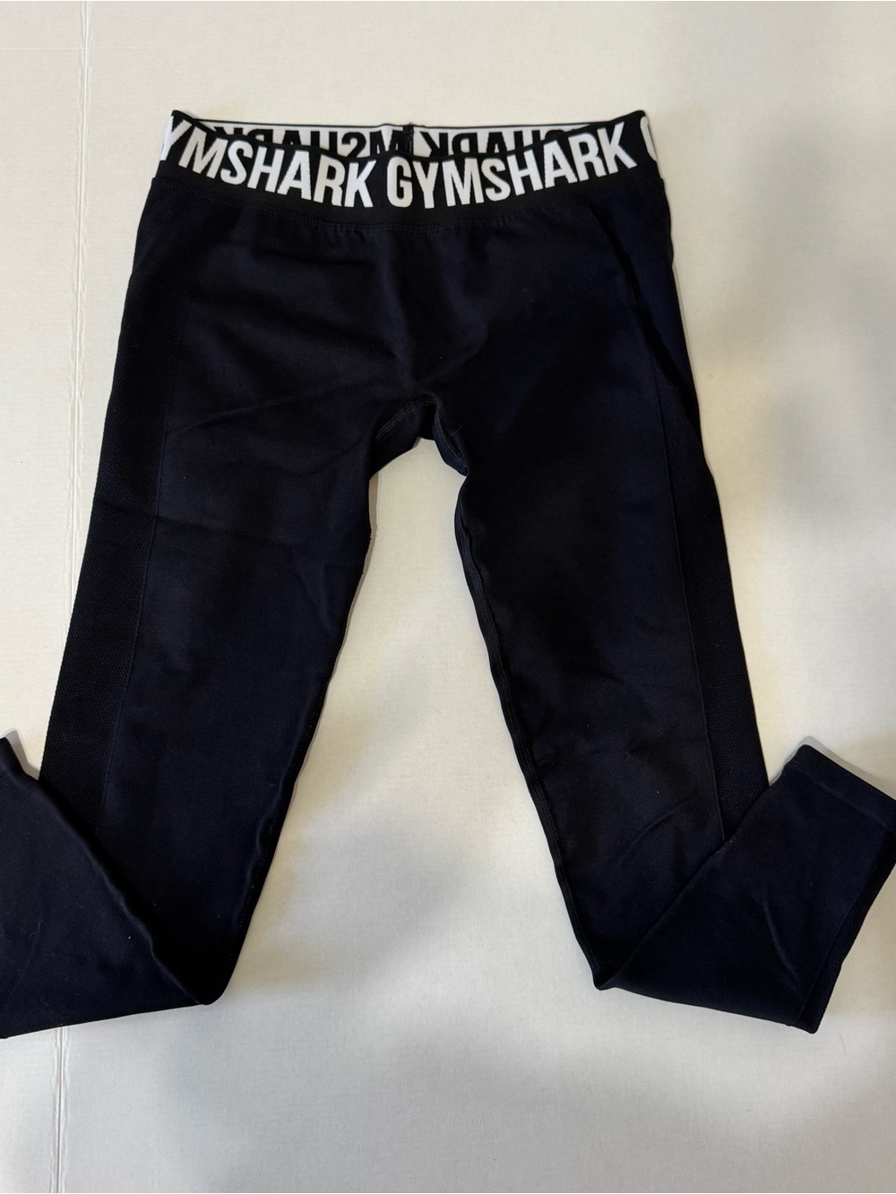 Gymshark Black Leggings with White Branded Waistband